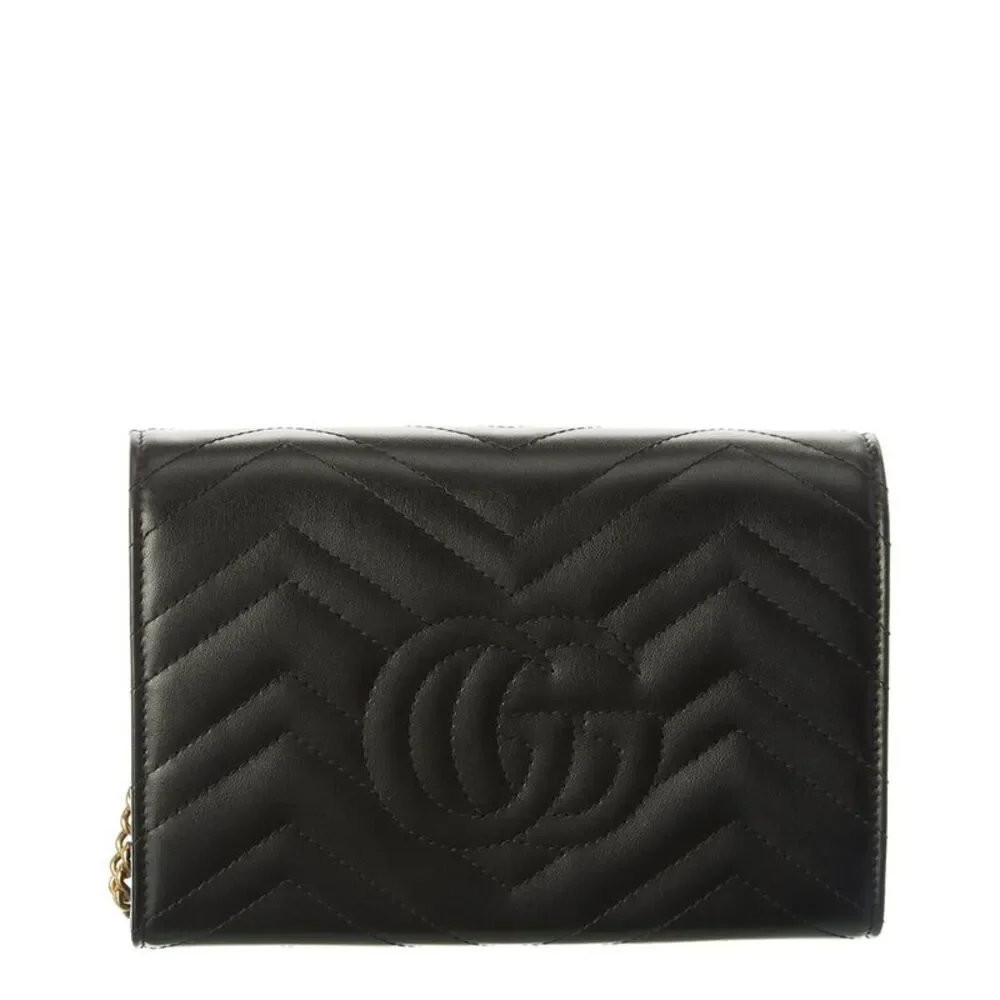 Gucci Gg Marmont Matelasse Leather Wallet On Chain, Black - Picture 2 of 3